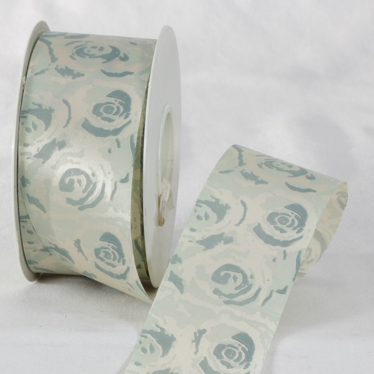 The Ribbon People Sage Green and Cream White Floral Ribbon 1.5 x